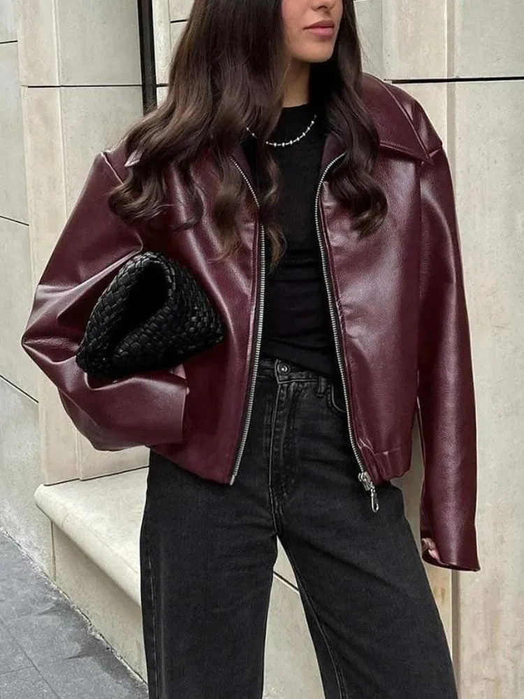 Faux Leather Burgundy Jacket sold by Streetwear Society