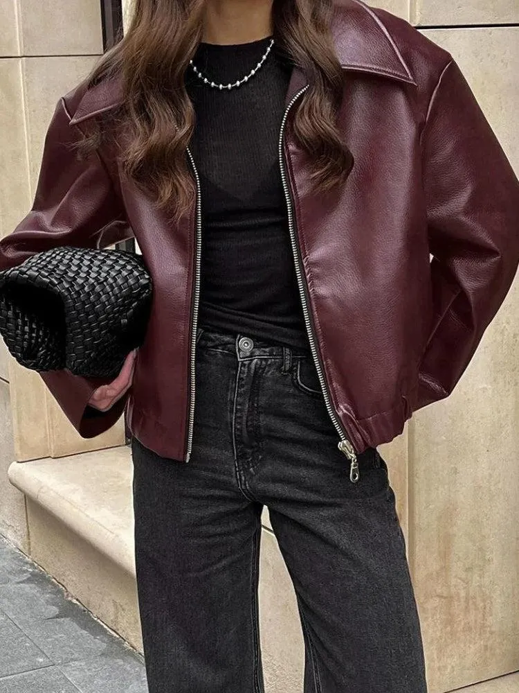 Faux Leather Burgundy Jacket sold by Streetwear Society product image thumbnail 2
