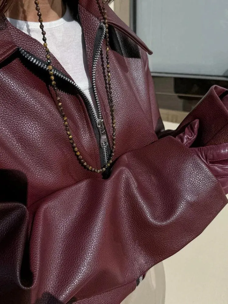 Faux Leather Burgundy Jacket sold by Streetwear Society product image thumbnail 3