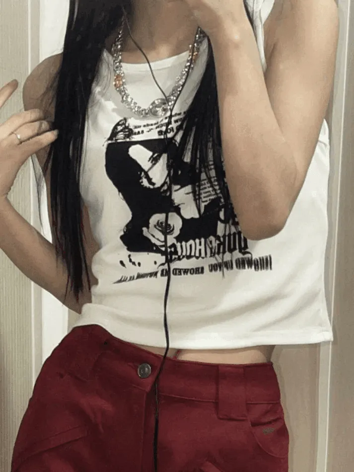 Gothic Punk Printed Rib Crop Tank Top sold by Streetwear Society product image thumbnail 2