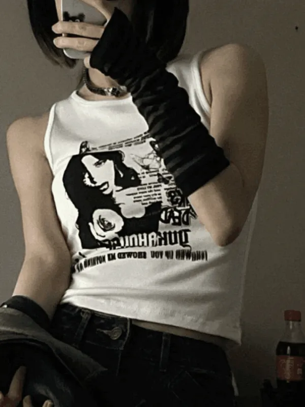 Gothic Punk Printed Rib Crop Tank Top sold by Streetwear Society