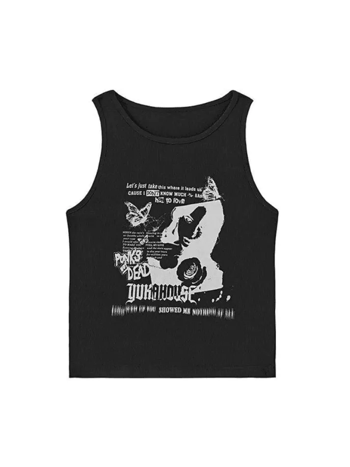 Gothic Punk Printed Rib Crop Tank Top sold by Streetwear Society product image thumbnail 4