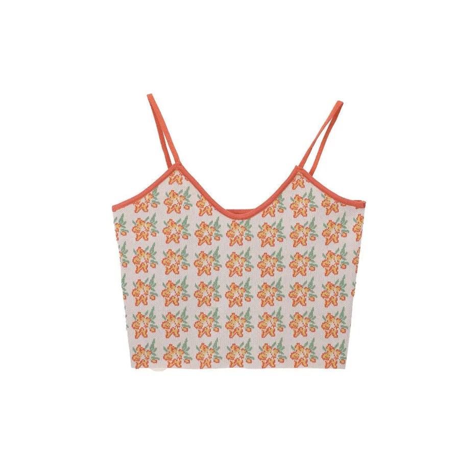 Orange Flower Knit Tank sold by Streetwear Society product image thumbnail 2