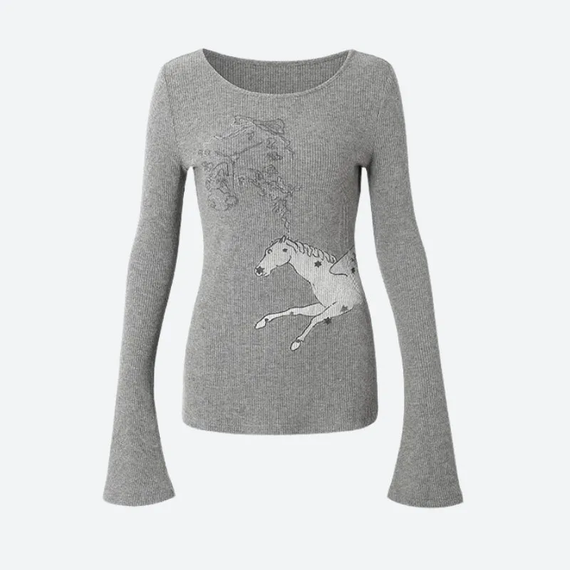 Y2K Grunge White Horse Ribbed Top sold by Streetwear Society product image thumbnail 3