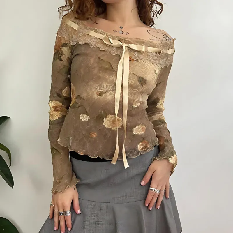 Fairy Grunge Floral Off Shoulder Lace Top sold by Streetwear Society