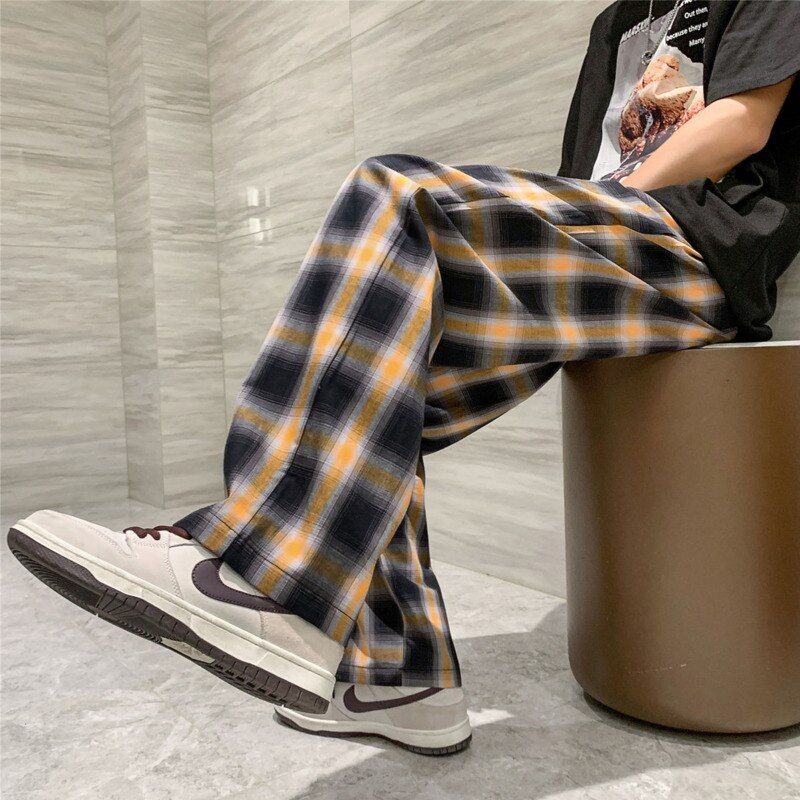 Plaid Straight Wide-leg Pants sold by Streetwear Society