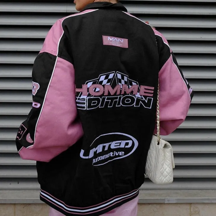 2000ARCHIVES★韓国★人気★ UNISEX ARC RACING JACKET 男女兼用 2024 Vintage Racing Jacket Women Oversized Korean Streetwear