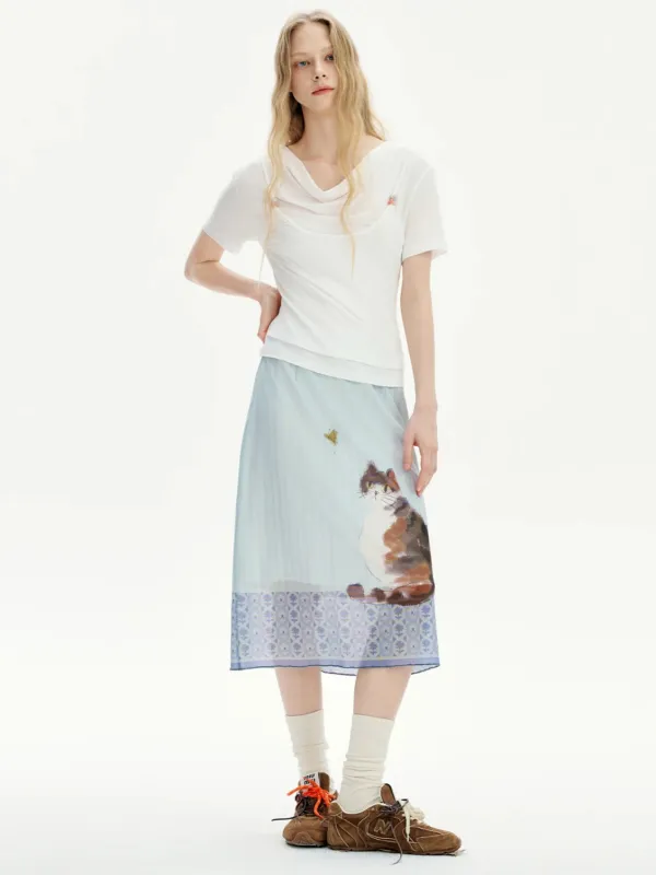 Soft Girl Cat Mid Skirt sold by Streetwear Society