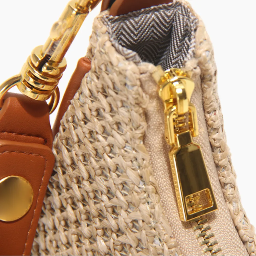 Hella | Braided raffia baguette bag faux leather handle sold by Streetwear Society product image thumbnail 4