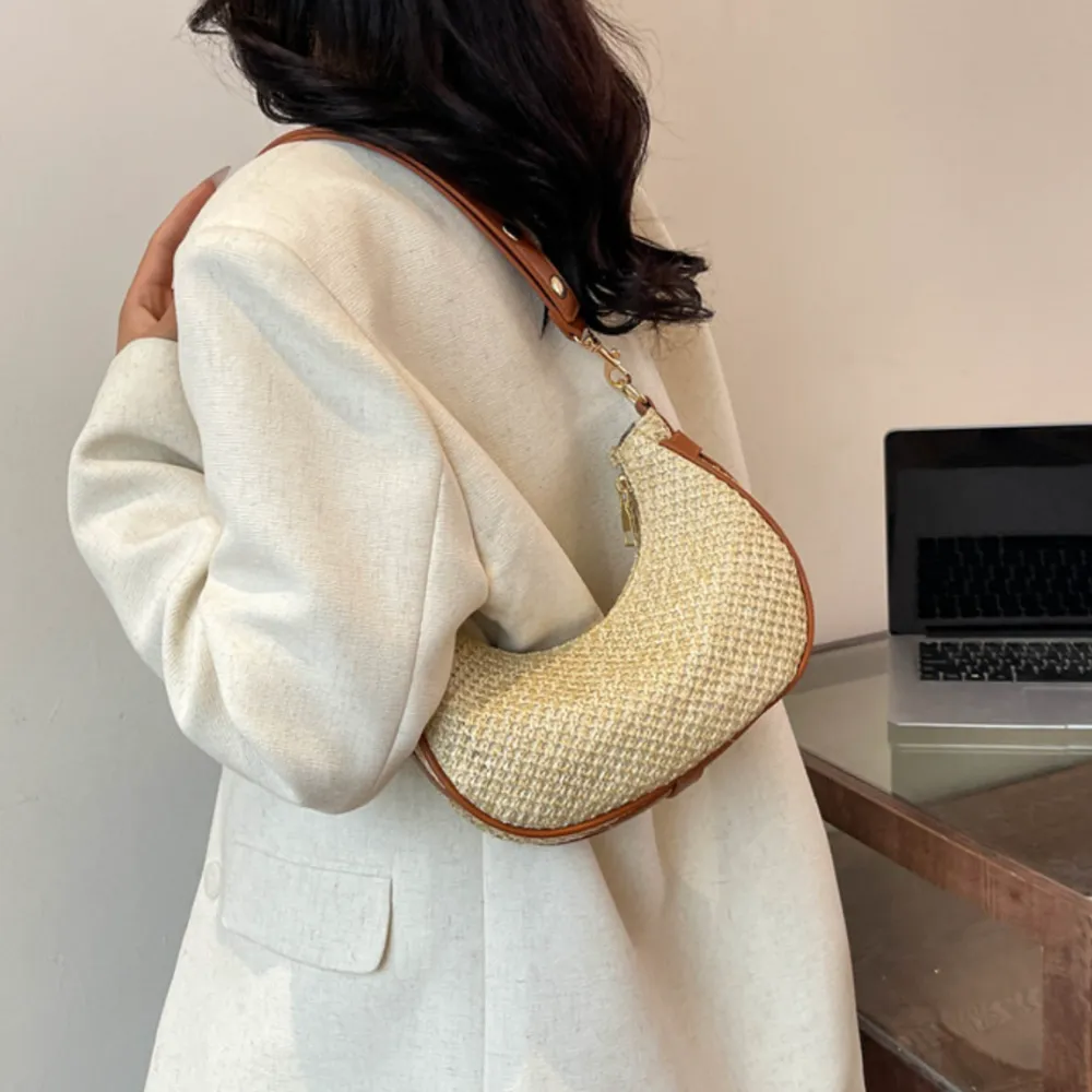 Hella | Braided raffia baguette bag faux leather handle sold by Streetwear Society product image thumbnail 3