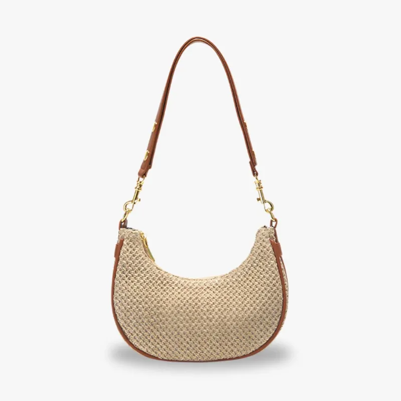 Hella | Braided raffia baguette bag faux leather handle sold by Streetwear Society