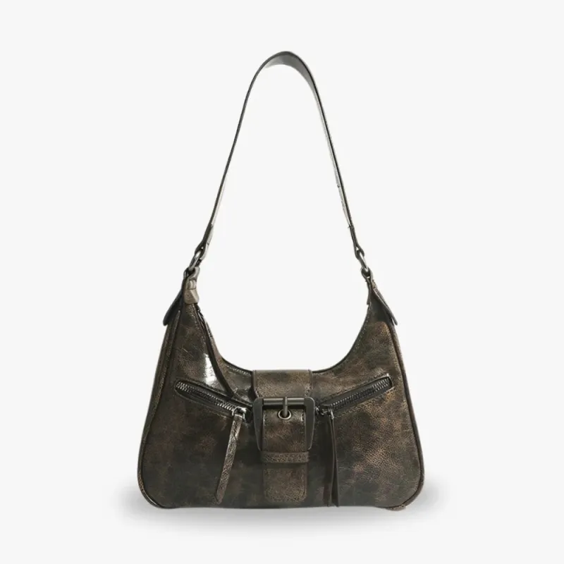 Kaela | Y2K Distressed Leather Zipper Bag sold by Streetwear Society
