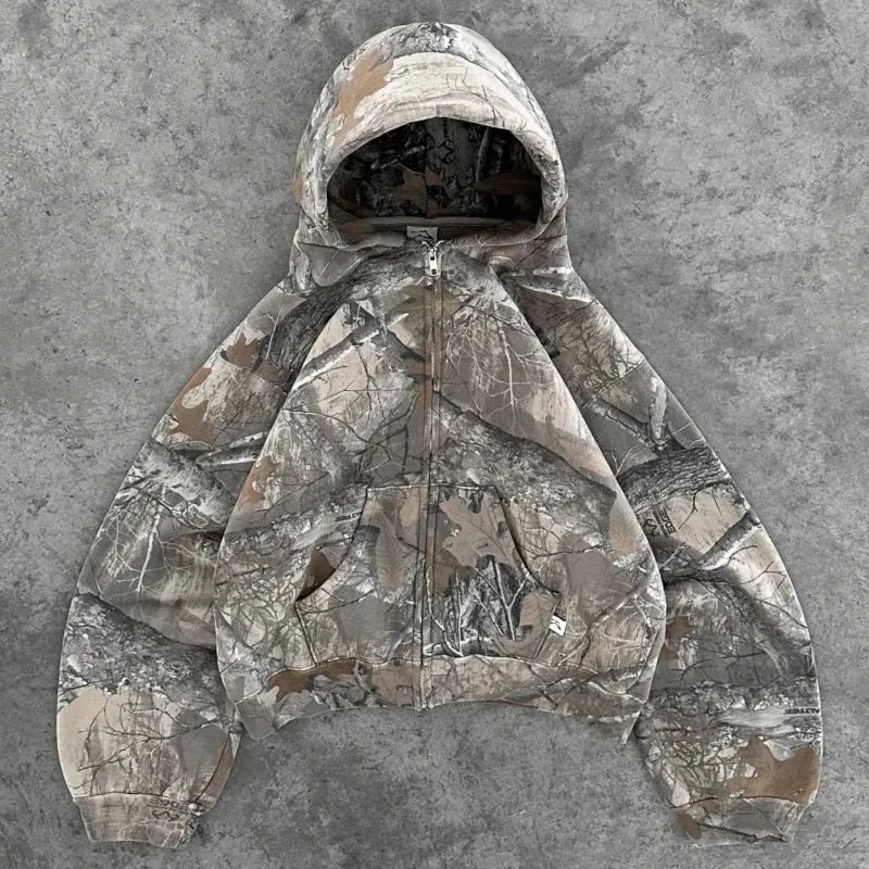 Y2K Camo Zip Up Hoodie sold by Streetwear Society