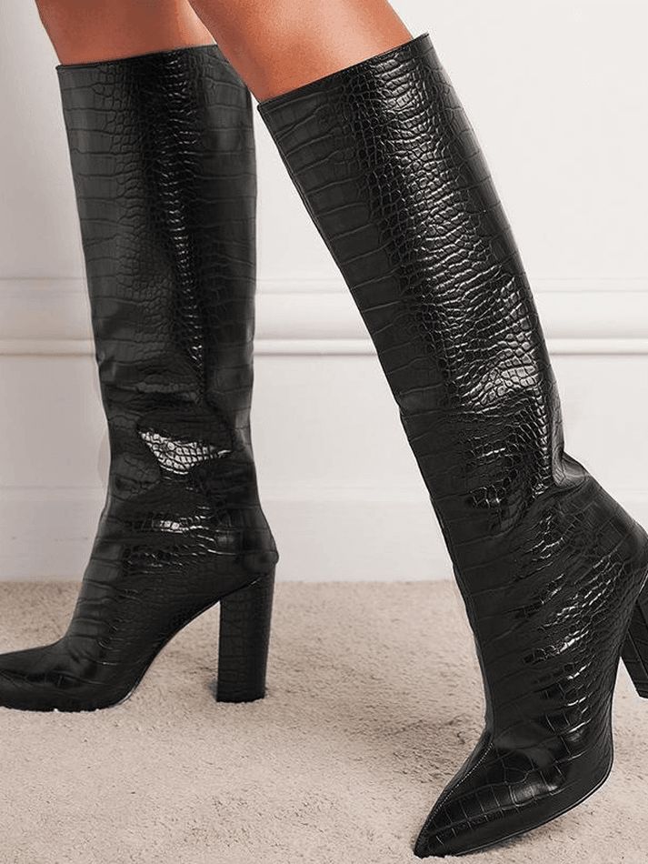 Croc Embossed Chunky Heel Boots sold by Streetwear Society