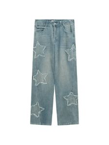Faded blue star patch boyfriend jeans sold by Streetwear Society