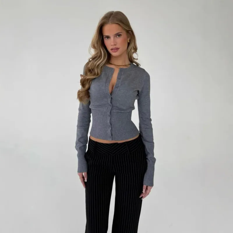 Slim ribbed patchwork cardigan with cut-out made by Streetwear Society