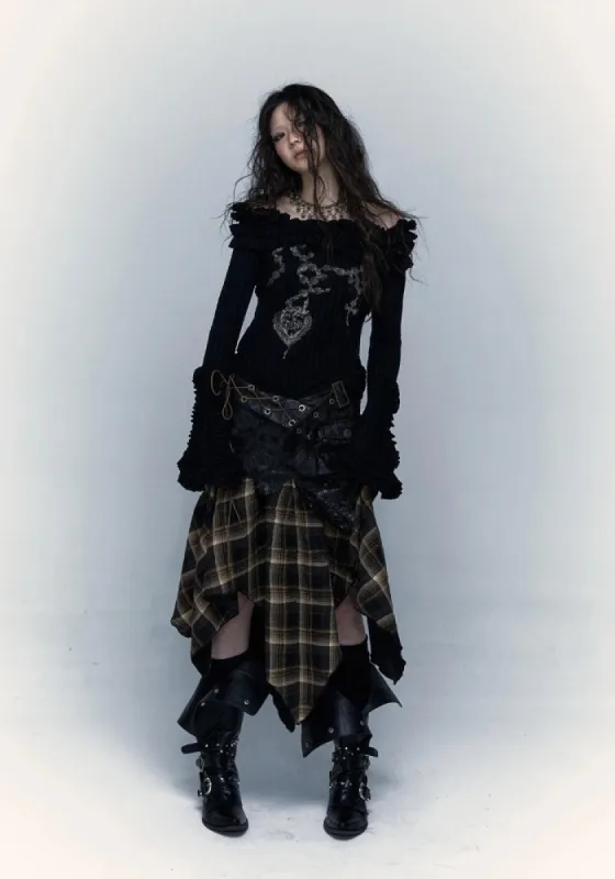 Grunge Faux Leather Plaid Midi Skirt sold by Streetwear Society