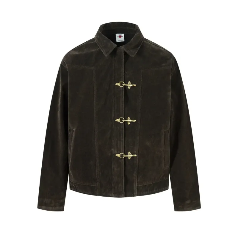 Retro Suede-Effect Jacket Toggle Button Detail made by Streetwear Society