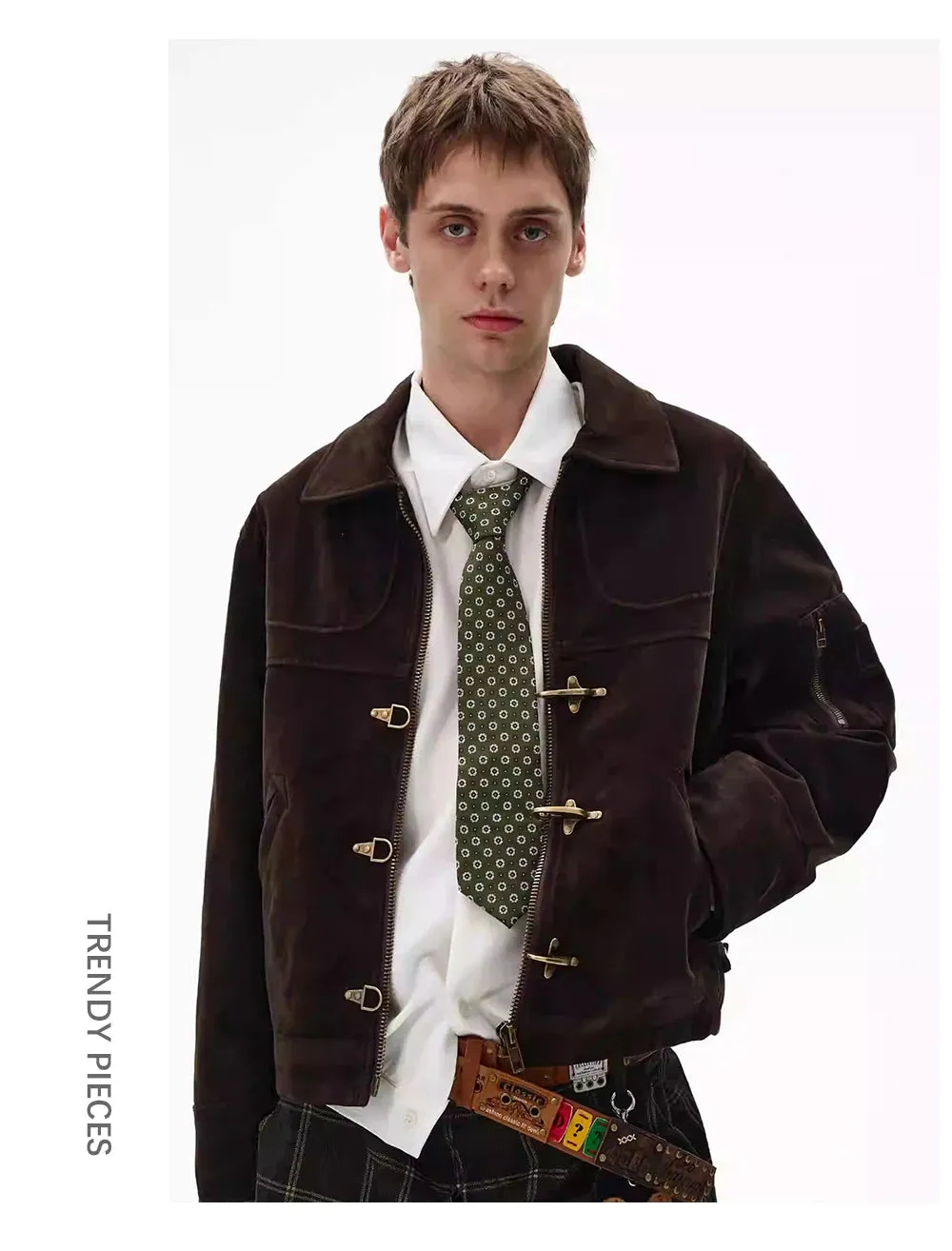 Retro Suede-Effect Jacket Toggle Button Detail sold by Streetwear Society product image thumbnail 2