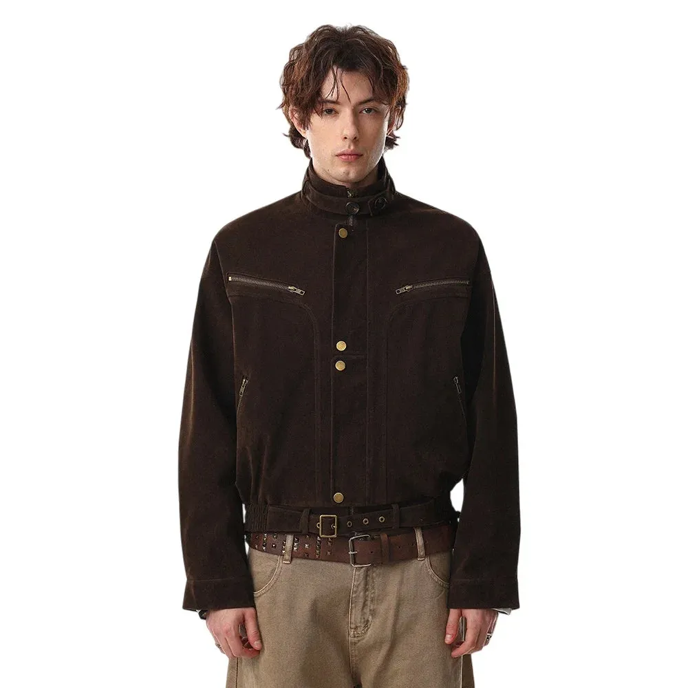 Y2K Suede Zip Jacket with Stand Collar sold by Streetwear Society product image thumbnail 2