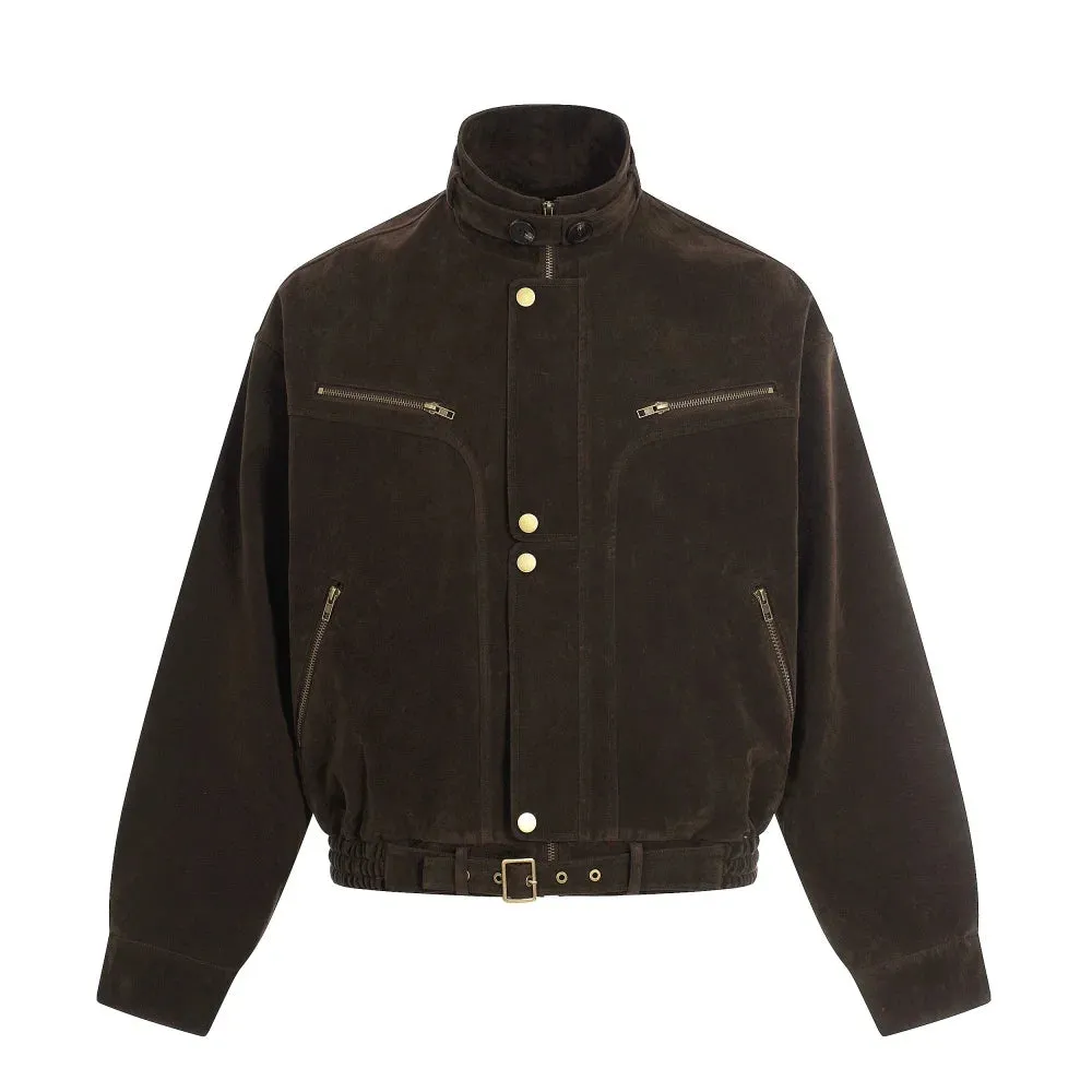 Y2K Suede Zip Jacket with Stand Collar sold by Streetwear Society