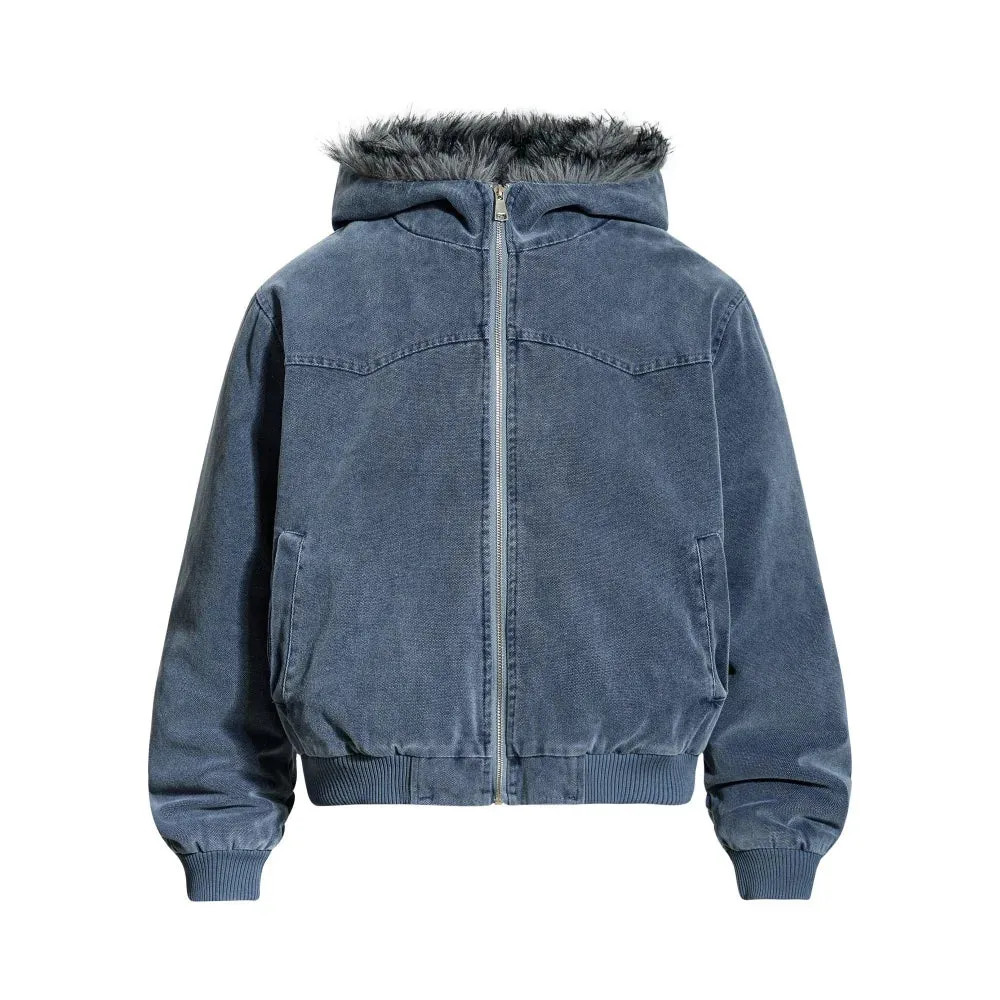 Y2K Quilted Hooded Jacket with Fur Collar sold by Streetwear Society