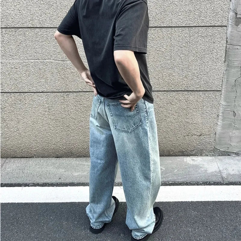 Y2K Washed Blue Streetwear Boot Cut Baggy Jeans made by Streetwear Society