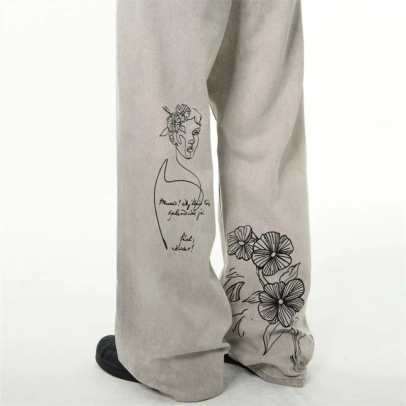 Y2K Coffee Shop Sketch Graphic Baggy Jeans sold by Streetwear Society