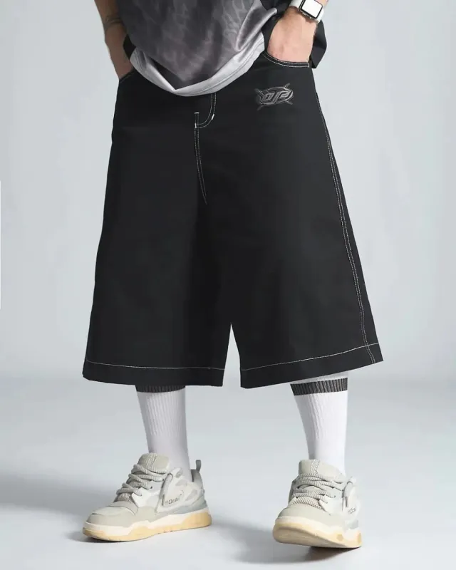 Y2K Embroidered Black Denim Shorts Jorts made by Streetwear Society