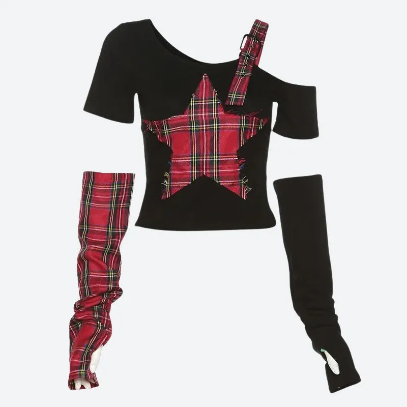 Grunge Plaid Star Patch Top sold by Streetwear Society product image thumbnail 5
