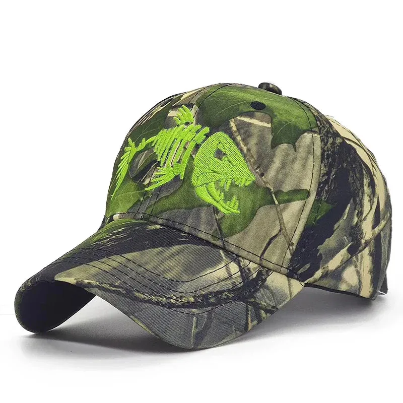 Y2K Embroidered Fish Bone Camo Baseball Cap made by Streetwear Society