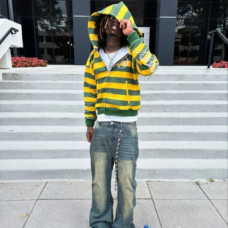 Y2K Stripe Rivet Embroidery Zip Up Hoodie sold by Streetwear Society product image thumbnail 5