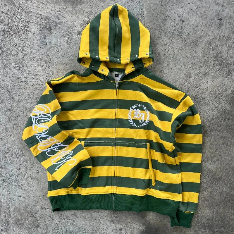 Y2K Stripe Rivet Embroidery Zip Up Hoodie sold by Streetwear Society product image thumbnail 2