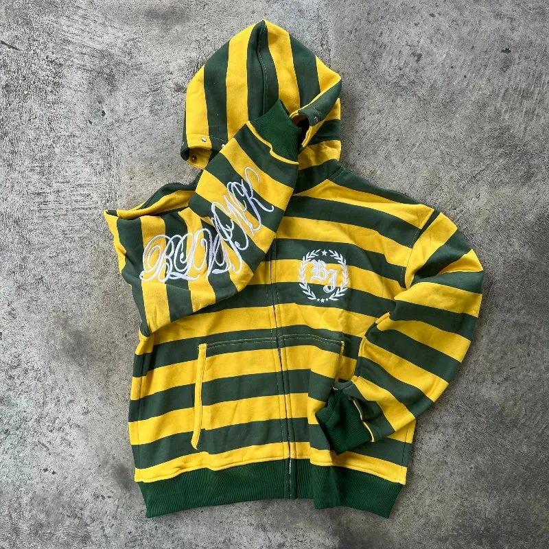 Y2K Stripe Rivet Embroidery Zip Up Hoodie sold by Streetwear Society product image thumbnail 3