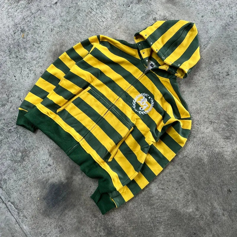 Y2K Stripe Rivet Embroidery Zip Up Hoodie sold by Streetwear Society product image thumbnail 4