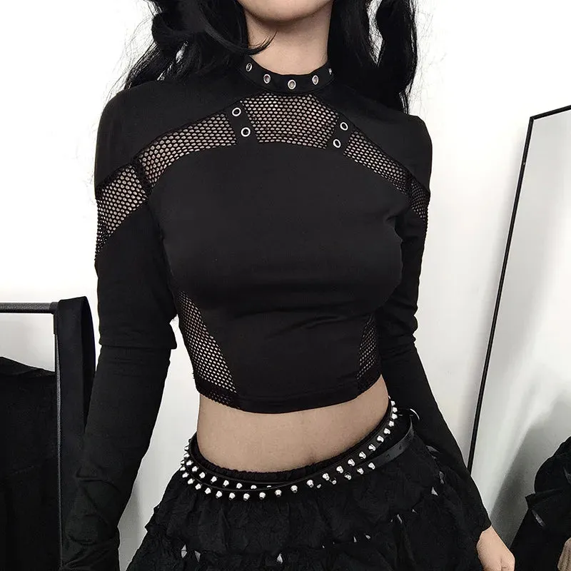 Y2K Goth High Neck Fishnet Top made by Streetwear Society