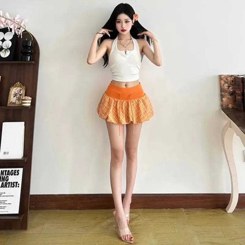 Y2K Plaid Drawstring Bubble Mini Skirt made by Streetwear Society