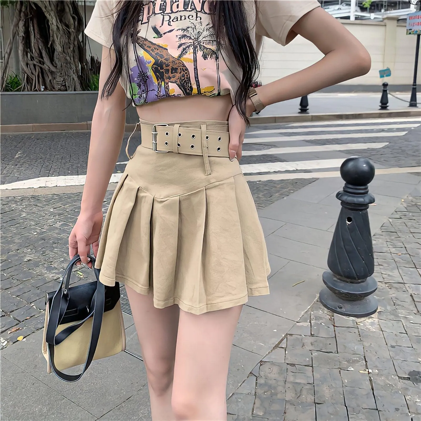 Belt Detail Pleated Mini Skirt sold by Streetwear Society