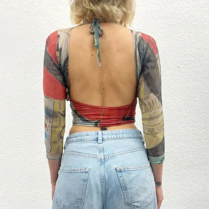 Abstract Woman Backless Crop Top sold by Streetwear Society product image thumbnail 3