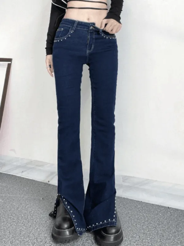 Split flared jeans with Y2K pearls sold by Streetwear Society