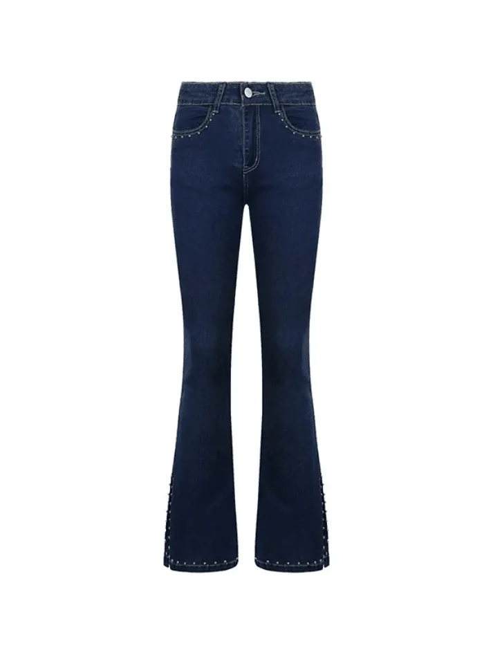 Split flared jeans with Y2K pearls sold by Streetwear Society product image thumbnail 5