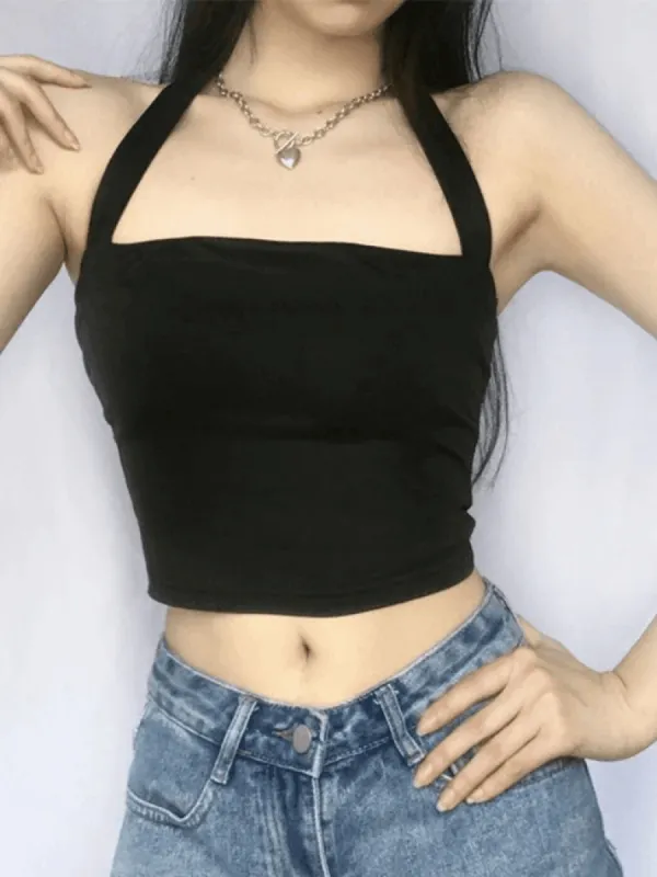 Solid Color Halter Cropped Tank Top sold by Streetwear Society