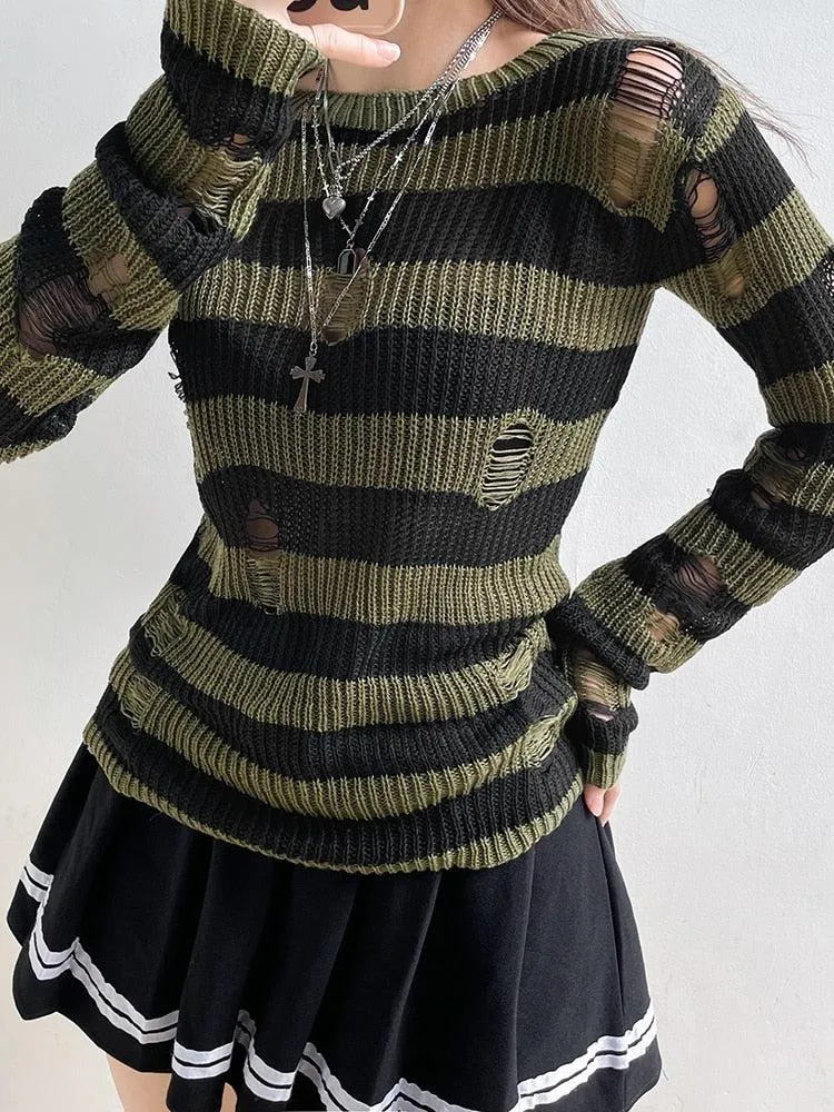 Grunge Distressed Striped Sweater sold by Streetwear Society product image thumbnail 4