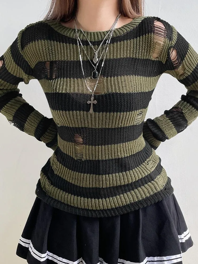 Grunge Distressed Striped Sweater sold by Streetwear Society product image thumbnail 3