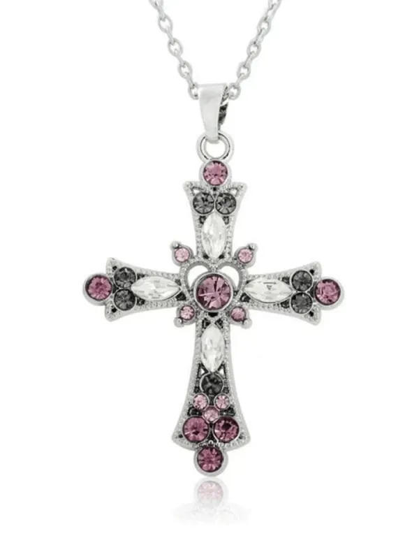 Grunge Rhinestone Cross Pendant Necklace sold by Streetwear Society