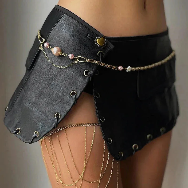 Y2K Grunge Faux Leather Mini Skirt sold by Streetwear Society product image thumbnail 3