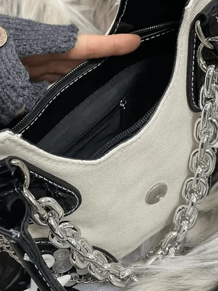 Star Chain Embellished Patchwork Buckle Shoulder Bag sold by Streetwear Society product image thumbnail 4