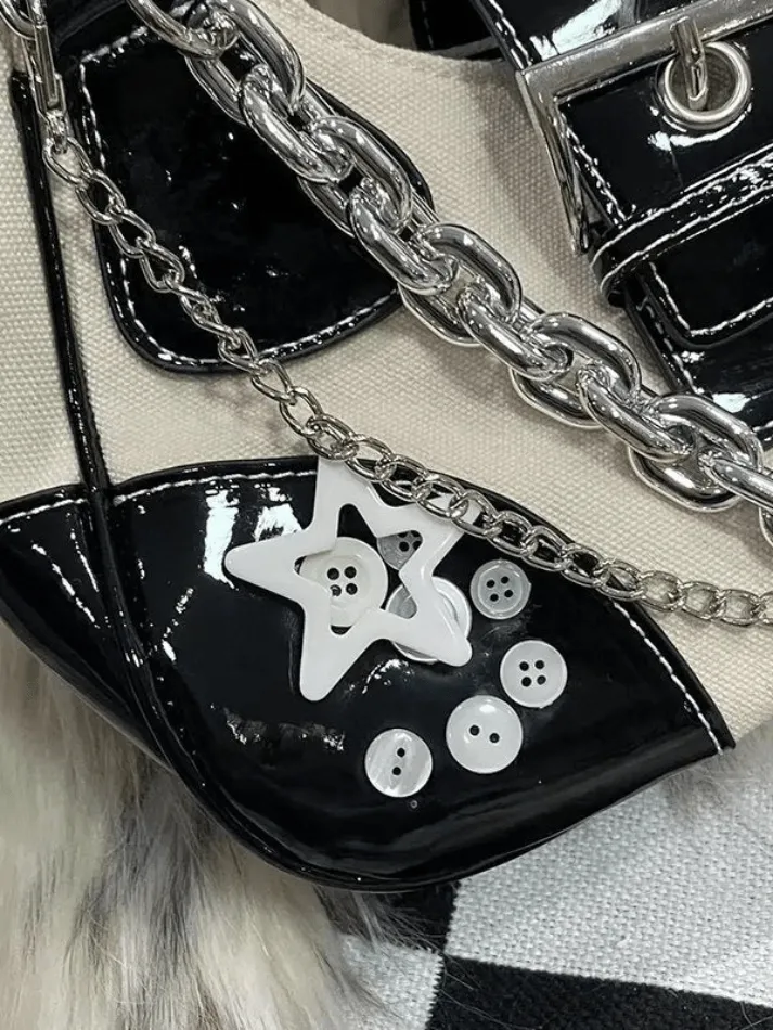 Star Chain Embellished Patchwork Buckle Shoulder Bag sold by Streetwear Society product image thumbnail 3