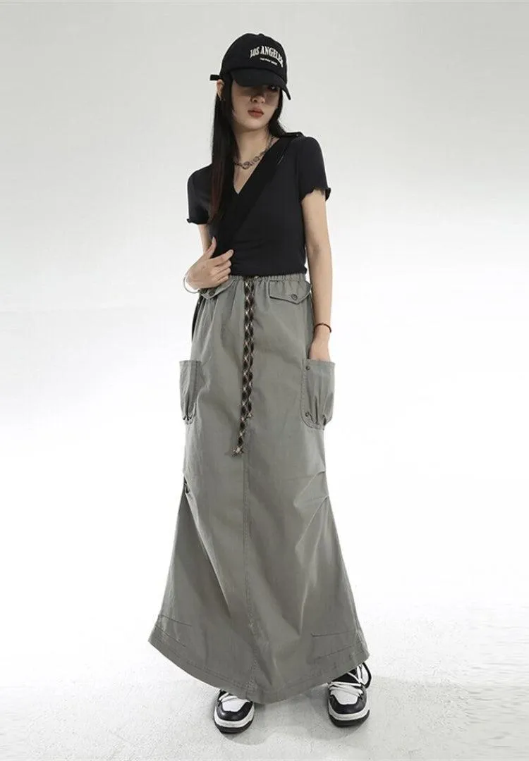 Cargo Pockets Parachute Maxi Skirt sold by Streetwear Society product image thumbnail 2