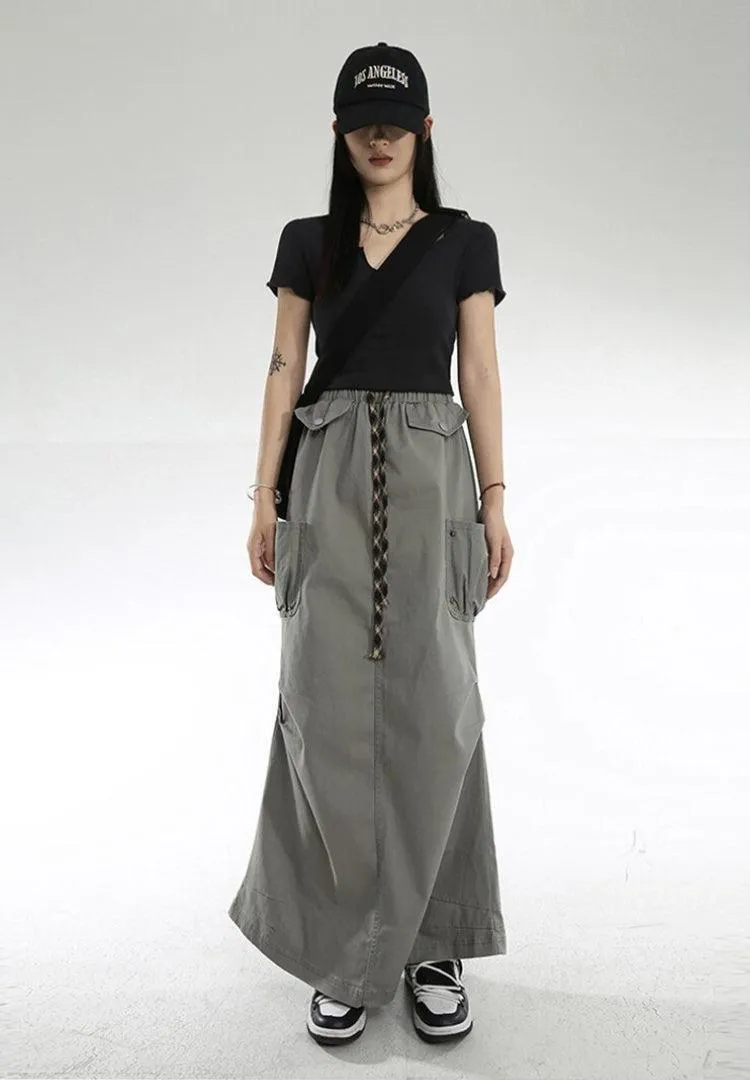 Cargo Pockets Parachute Maxi Skirt sold by Streetwear Society